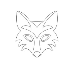 Simple and minimalist black and white continuous line drawing of a fox head isolated on white background