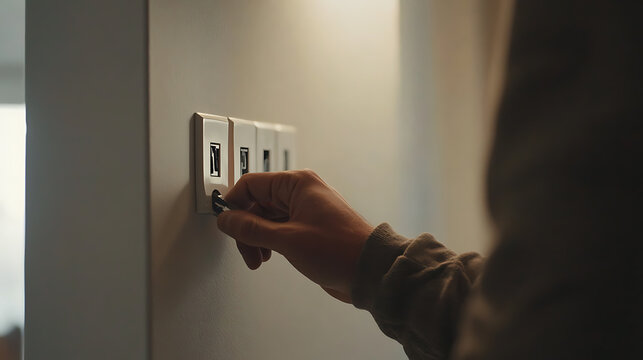 Hand Turning Light Switch On or Off