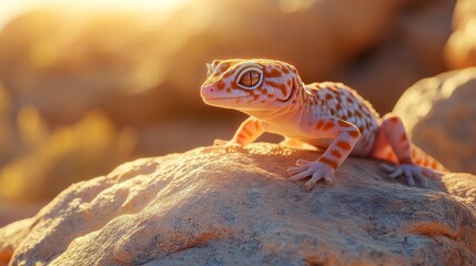 Leopard gecko sunset desert rock reptile wildlife