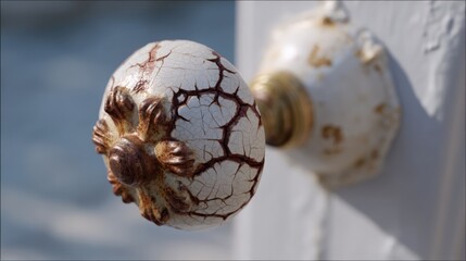 Intricate design on rusty doorknob with cracked paint texture for interior detail