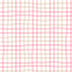 Pink Brown Beige Plaid Gingham Check Hand Drawn Background Pattern Overlay