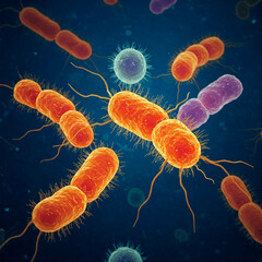 Obraz premium Detailed Bacteria and Viruses Illustration, Microscopic Pathogens in Vibrant Colors for Medical Research and Science Studies