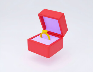 Red Ring Box, Gold Engagement Ring, 3D Render, Proposal, Love, Gift, Romance, Jewelry, Precious, Val