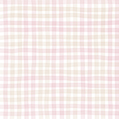 Pink Brown Beige Plaid Gingham Check Hand Drawn Background Pattern Overlay