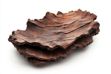 Handcrafted wooden tray with textured bark.