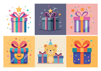 Colorful Birthday Gift Box with Stars and Sparkles, 3D Vector Design, Perfect for birthday party invitations, gift packaging, and festive designs