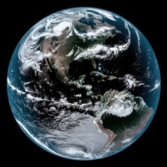 Earth's weather patterns, visible from space.  A complete view of the planet, showcasing cloud formations across continents and oceans