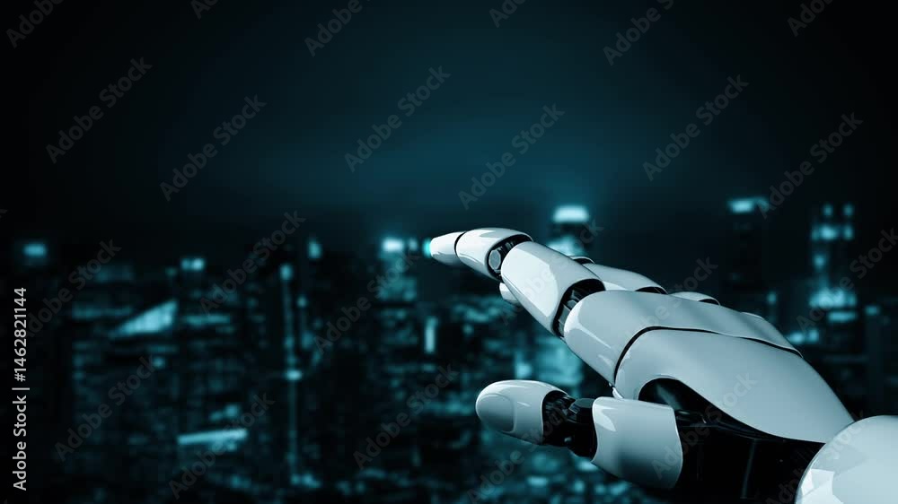 Poster futuristic robot artificial intelligence enlightening ai technology development and machine learning