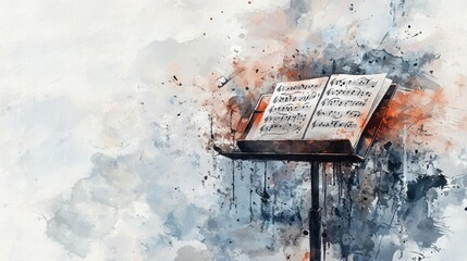 A book is open on a stand with a watermark on the top