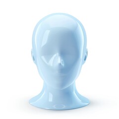 Light-blue mannequin head, front view, studio shot.