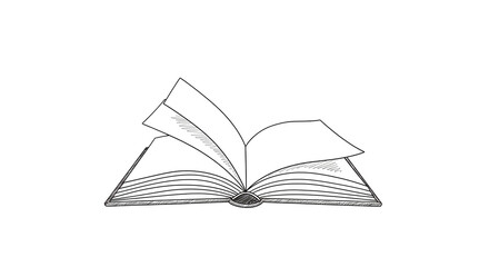 An open book with blank pages is displayed in a sketch style on a black background illustration