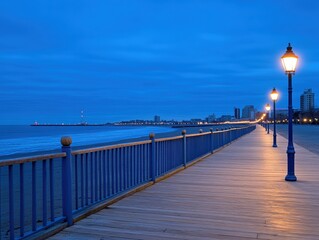 Obraz premium Coastal boardwalk at twilight