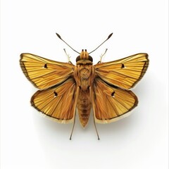 Detailed close-up of a vibrant orange-gold skipper butterfly.
