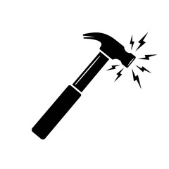 A bold black and white illustration of a hammer striking sparks, symbolizing power, DIY, and home repairs. The image is simple yet impactful, perfect for projects related to construction, renovation, 