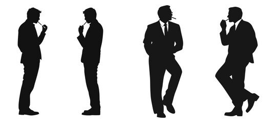 Four Stylish Men Silhouettes Smoking in Suits Elegant Businessman Profiles