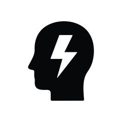 A white electric mark symbol near a head silhouette suggests a thinking mind with a question concept