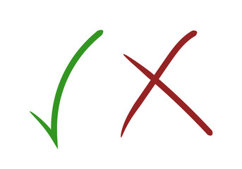 Tic verde o aspa roja hecho de trazo de pincel