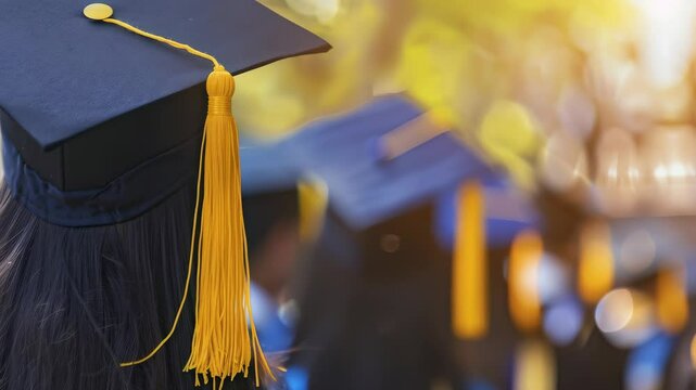 Academic achievement is celebrated as students wear graduation caps, symbolizing success and the completion of their educational journey, in a bright and hopeful setting.