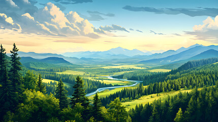 Majestic Panorama: Serenity and Natural Grandeur at a Sunset Horizon