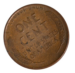Isolated brass American Lincoln wheat penny cent currency