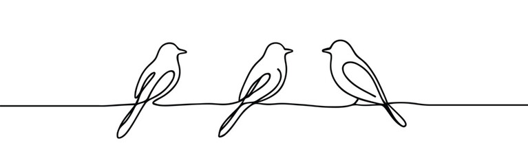 Birds on branches continuous one line drawing. Bird symbol.