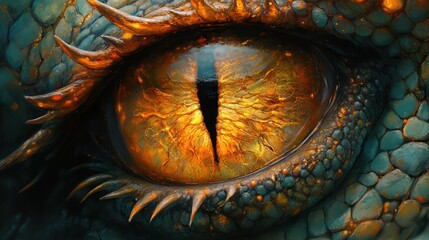 Dragon's fiery eye, detailed close-up