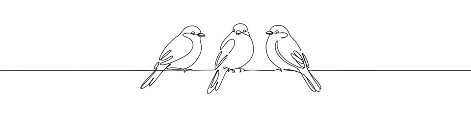 Birds on branches continuous one line drawing. Bird symbol.