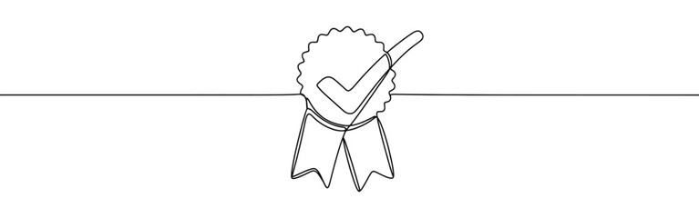 Approved or certified medal continuous one line drawing. Winning award symbol.
