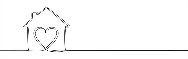 House with heart continuous one line drawing. love home symbol.