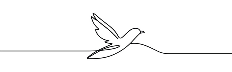 Obraz premium Bird on branch continuous one line drawing. Bird symbol.