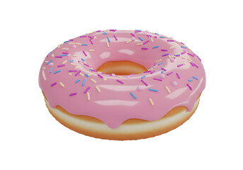 Vibrant Pink Frosted Donut with Colorful Sprinkles for Tempting Dessert Visuals – Isolated on PNG Background.