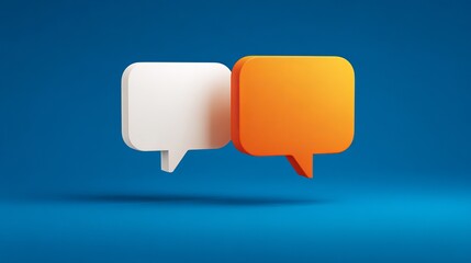 Fototapeta premium Modern 3D Speech Bubbles Communication Dialogue Orange White Design Element Digital Marketing Social Media Chat Abstract Background Clean 