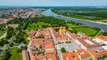 Aerial view of Tvrđa (Fortress), Osijek – a stunning Baroque fortress complex showcasing...