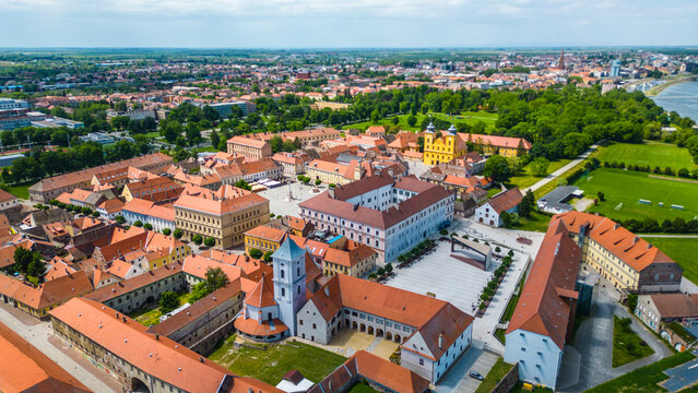 Aerial view of Tvrđa (Fortress), Osijek &ndash; a stunning Baroque fortress complex showcasing remarkable old architecture and historic charm, nestled along the Drava River in eastern Croatia