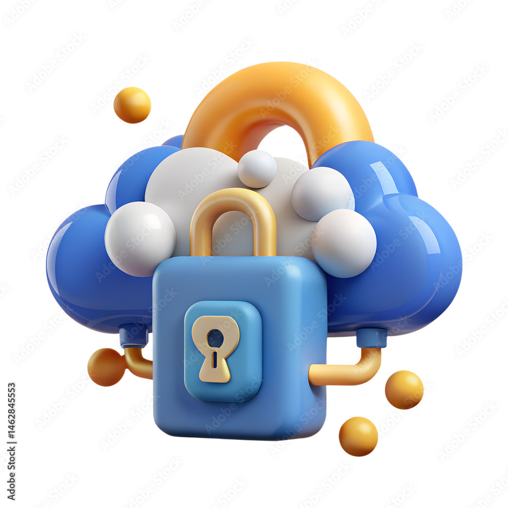 Poster secure cloud data protection 3d render of padlock in cloud