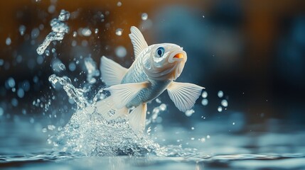 White fish leaping, water splash, pond, nature background, aquarium use