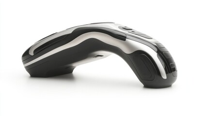 Wireless barcode scanner, white background, retail technology
