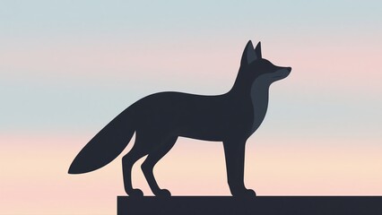 Fototapeta premium Dramatic Silhouette of a Standing Fox Against a Gradient Sky, Digital Illustration with Minimalist Style and Calm Atmosphere, Serene Wildlife Art 8K