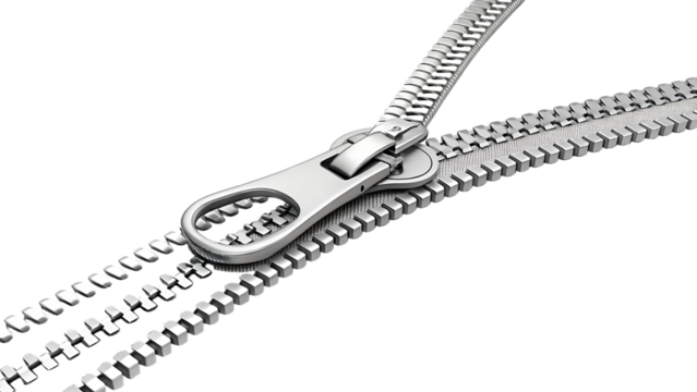 metal slider zipper isolated on white background PNG. AI GENERATED