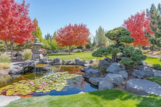 Manito Park and Botanical Gardens in Spokane, Washington, features a vibrant Japanese-style park