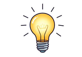 Radiant Yellow Light Bulb with Glowing Filament Design - Isolated on PNG Background.
