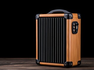 Fototapeta premium Portable Speaker on Wooden Surface