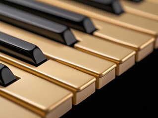 Golden piano keys close-up