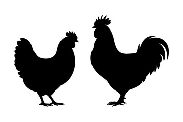 Chicken hen and rooster silhouette farm animal vector