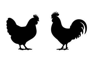 Chicken and rooster silhouette farm animal vector