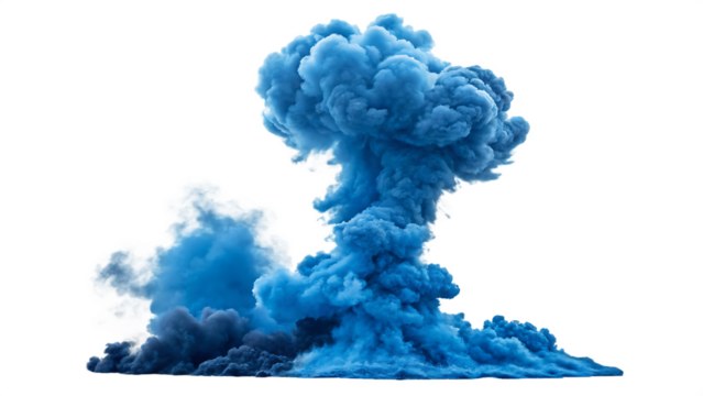 a blue smoke explosion border isolated on white background PNG. AI GENERATED