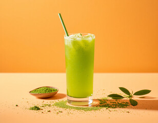 Matcha Sparkle cocktail with vivid green color and edible glitter, combining wellness trends with stylish, modern presentation
