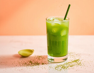 Matcha Sparkle cocktail with vivid green color and edible glitter, combining wellness trends with stylish, modern presentation