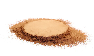 pile cocoa powder isolated on white background, side view