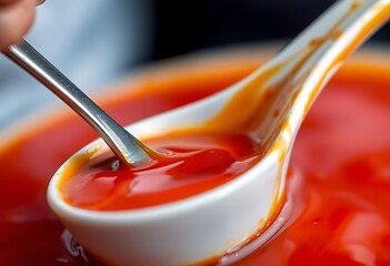 spoon full of sauce with a spoon in it